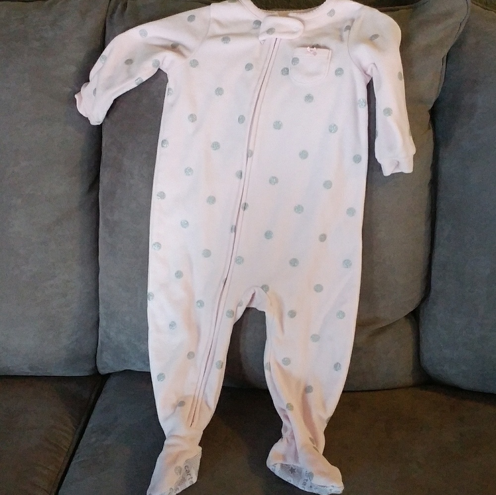 Pink/Silver Polka Dot Fleece Footie Pajamas
